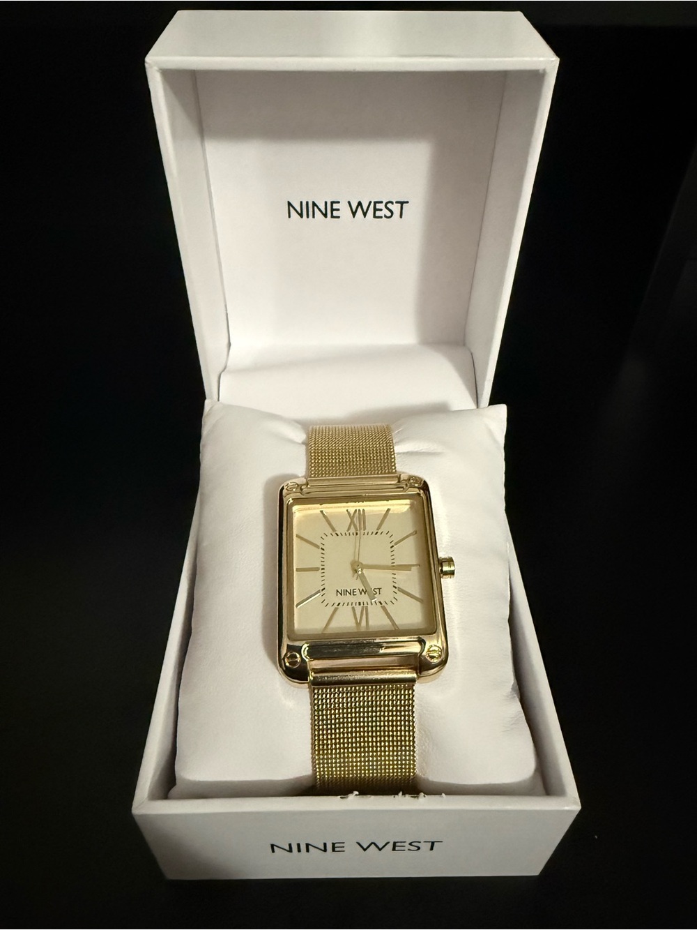 Nine West Gold-Tone women’s Square Dial Mesh Watch